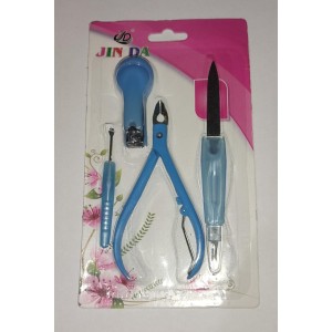 Kit Manicure Alicate + Espátula + Cortador + Lixa + Empurrador de Cutícula Azul