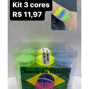 Kit 3 Sombra Neon em pó solto Brasil Copa 4g
