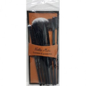 Kit 6 Pincel Hello Mini para Maquiagem Preto KT65