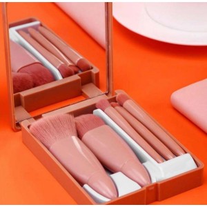 Kit 5 Pincel Estojo para Maquiagem com Espelho Quadrado
