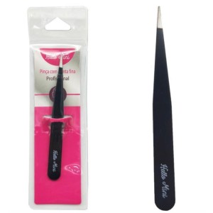 Kit 12 Pinça para Sobrancelha Ponta Fina Profissional Hello Mini PI146-3 (Preta)